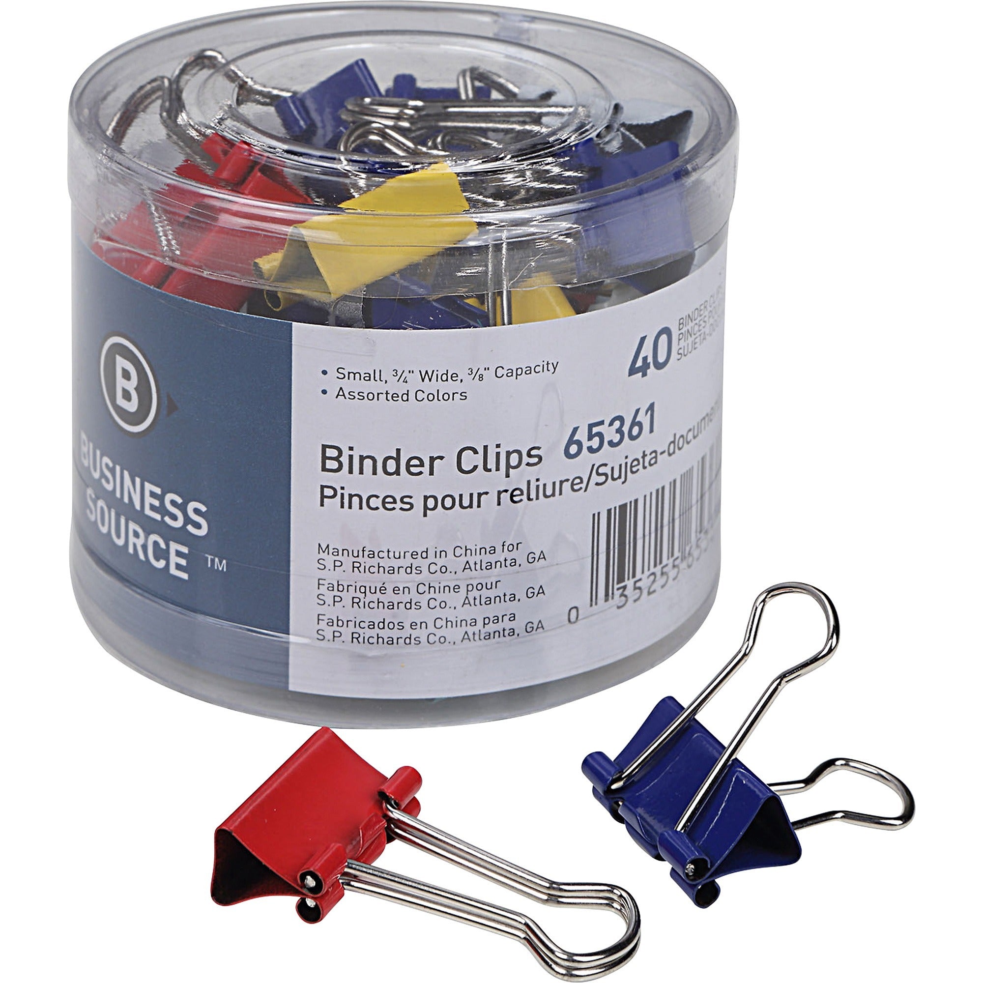 business-source-colored-fold-back-binder-clips-small-08-width-037-size-capacity-40-pack-assorted-steel_bsn65361 - 1