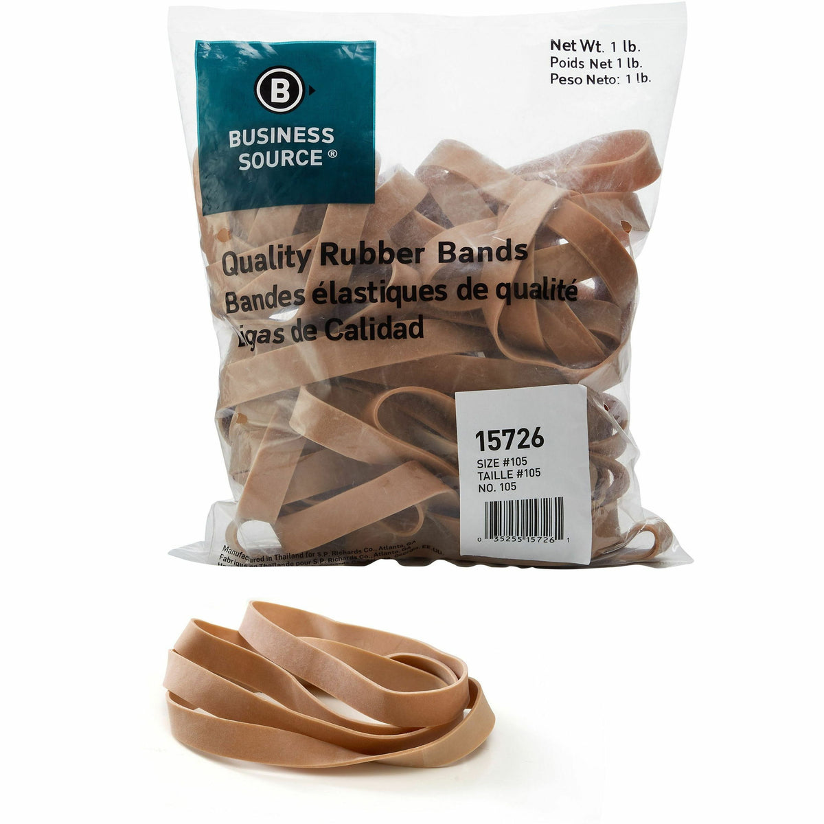 Business Source Quality Rubber Bands - Size: #105 - 5" Length x 0.6" Width - Sustainable - 60 / Pack - Rubber - Crepe