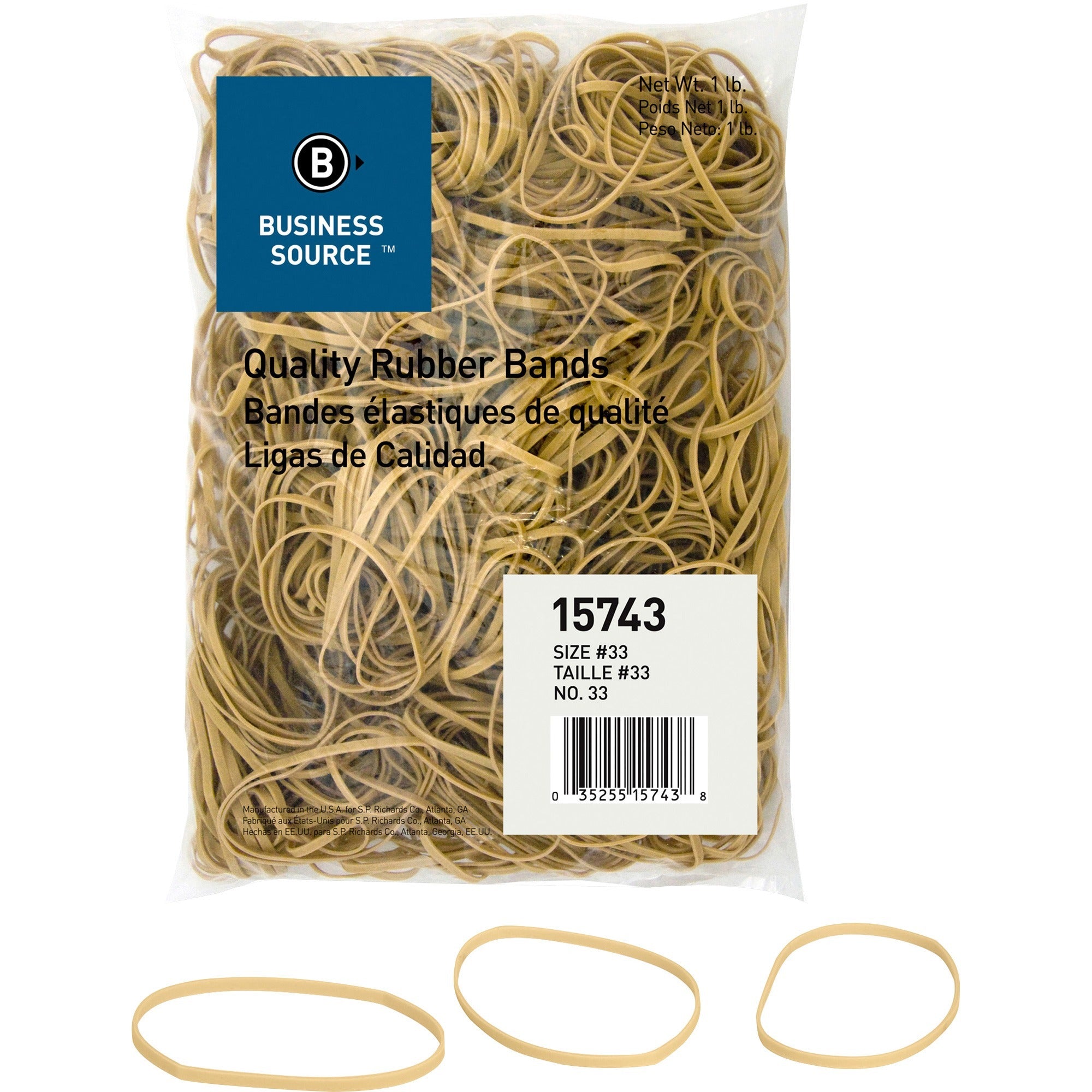 Business Source Quality Rubber Bands - Size: #33 - 3.5" Length x 0.1" Width - Sustainable - 600 / Pack - Rubber - Crepe - 