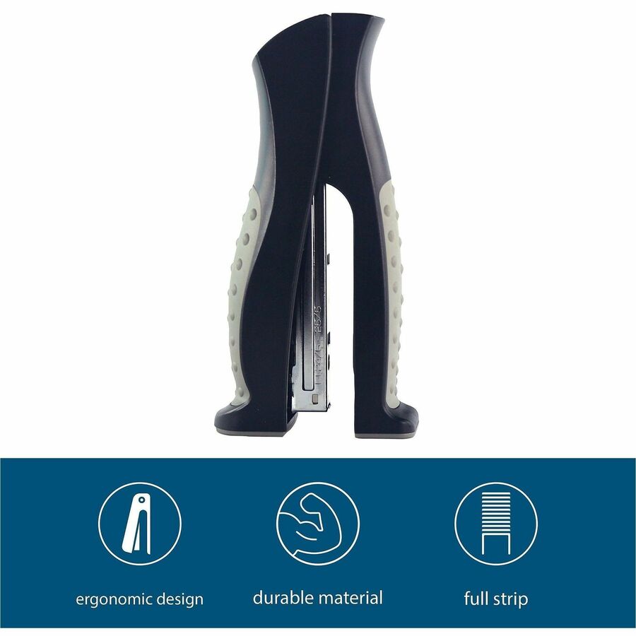 Business Source Full Strip Vertical Desk Stapler - 20 of 80g/m2 Paper Sheets Capacity - 210 Staple Capacity - Full Strip - 1 Each - Black, Gray
