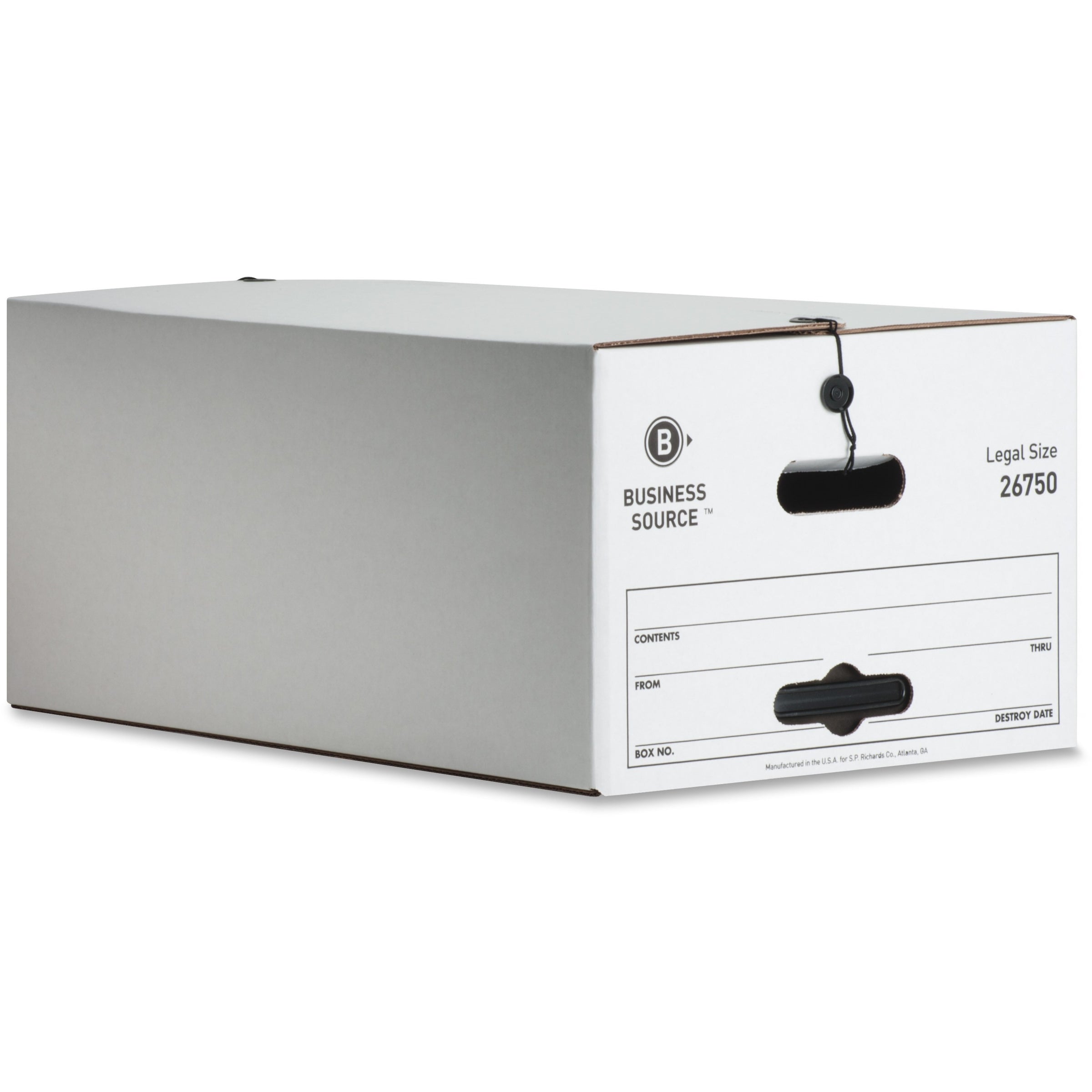 Business Source Light Duty Legal Size Storage Box - External Dimensions: 15" Width x 24" Depth x 10"Height - Media Size Supported: Legal - String/Button Tie Closure - Light Duty - Stackable - White - For File - Recycled - 12 / Carton - 
