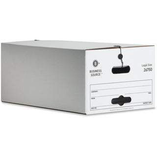 Business Source Light Duty Legal Size Storage Box - External Dimensions: 15" Width x 24" Depth x 10"Height - Media Size Supported: Legal - String/Button Tie Closure - Light Duty - Stackable - White - For File - Recycled - 12 / Carton - 