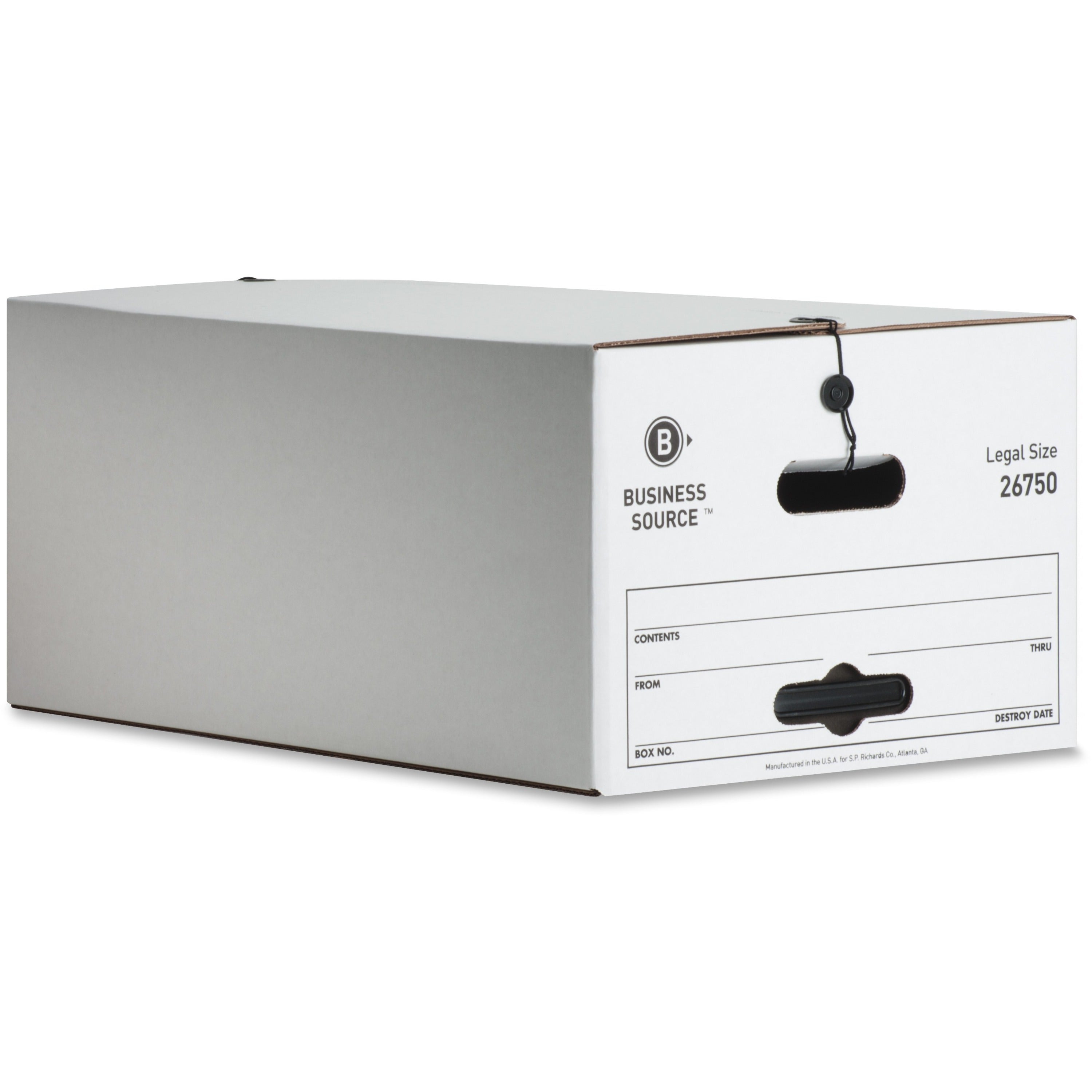 Business Source Light Duty Legal Size Storage Box - External Dimensions: 15" Width x 24" Depth x 10"Height - Media Size Supported: Legal - String/Button Tie Closure - Light Duty - Stackable - White - For File - Recycled - 12 / Carton - 