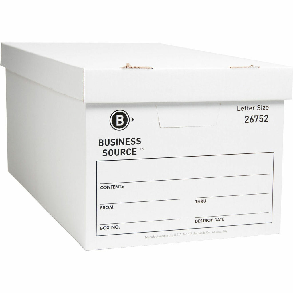 Business Source Lift-off Lid Light Duty Storage Box - External Dimensions: 12" Width x 24" Depth x 10"Height - Media Size Supported: Letter - Lift-off Closure - Light Duty - Stackable - Cardboard - White - For File - Recycled - 12 / Carton - 
