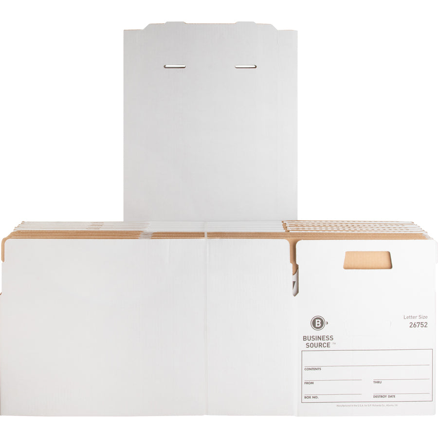 Business Source Lift-off Lid Light Duty Storage Box - External Dimensions: 12" Width x 24" Depth x 10"Height - Media Size Supported: Letter - Lift-off Closure - Light Duty - Stackable - Cardboard - White - For File - Recycled - 12 / Carton - 