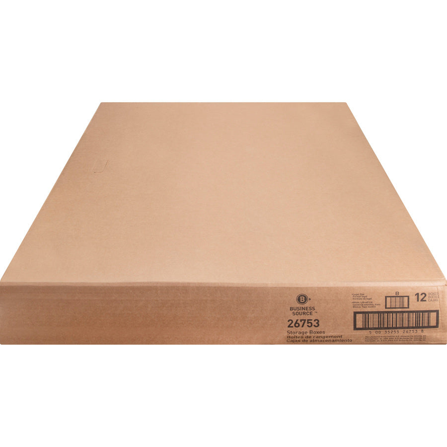 Business Source Lift-off Lid Light Duty Storage Box - External Dimensions: 15" Width x 24" Depth x 10"Height - Media Size Supported: Legal - Lift-off Closure - Light Duty - Stackable - Cardboard - White - For File - Recycled - 12 / Carton - 