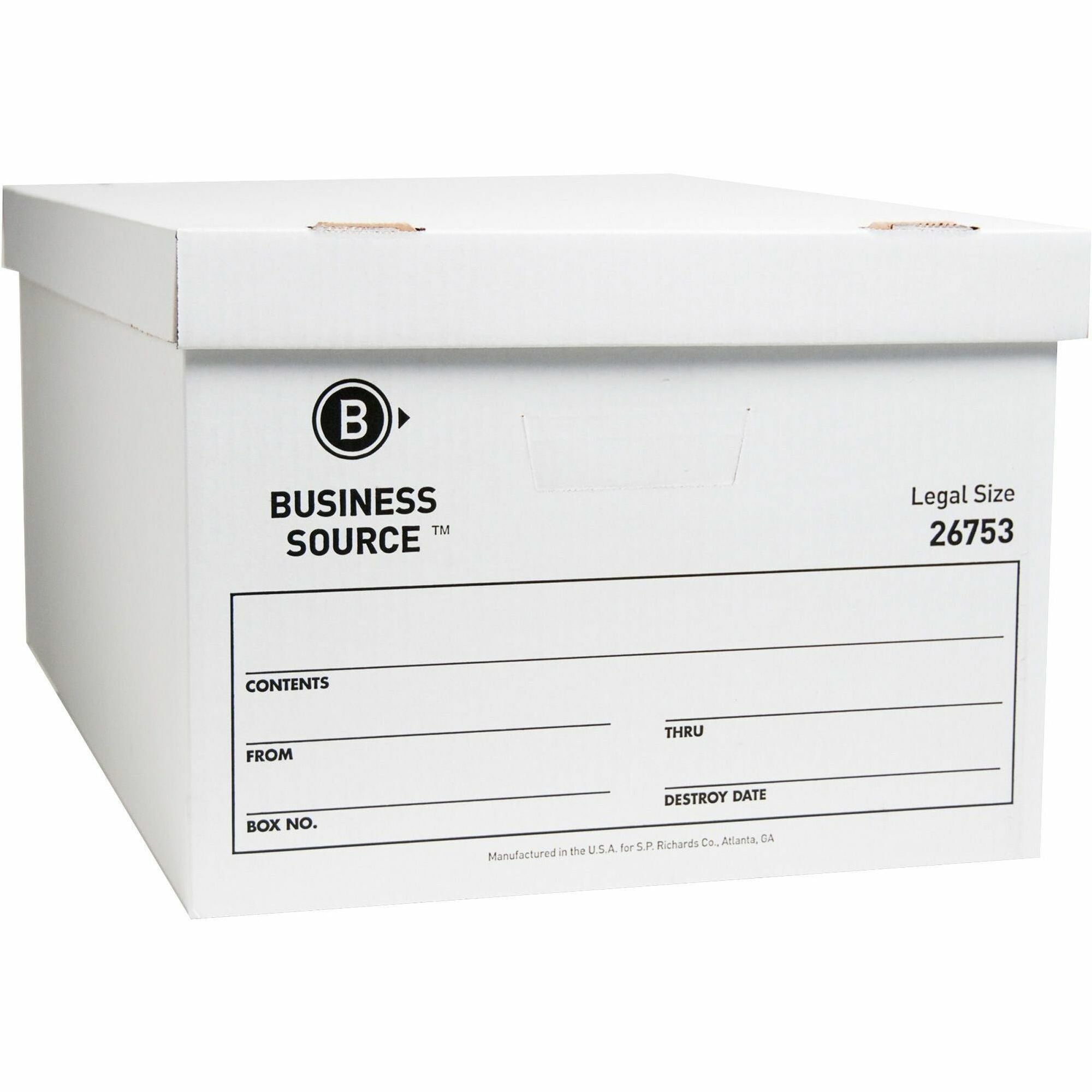 Business Source Lift-off Lid Light Duty Storage Box - External Dimensions: 15" Width x 24" Depth x 10"Height - Media Size Supported: Legal - Lift-off Closure - Light Duty - Stackable - Cardboard - White - For File - Recycled - 12 / Carton - 