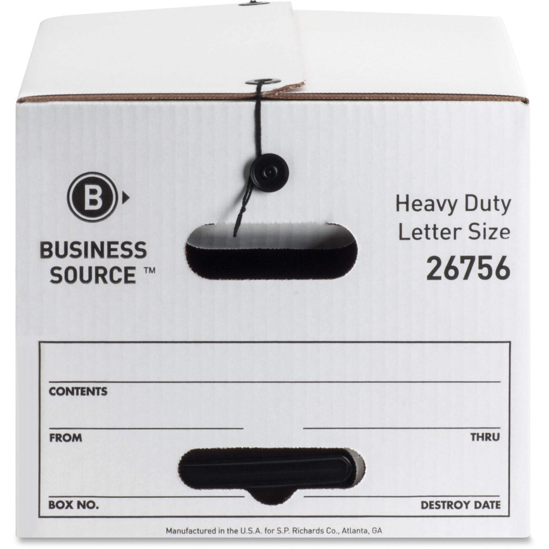 Business Source Heavy Duty Letter Size Storage Box - External Dimensions: 12" Width x 24" Depth x 10"Height - Media Size Supported: Letter - String/Button Tie Closure - Medium Duty - Stackable - White - For File - Recycled - 12 / Carton - 