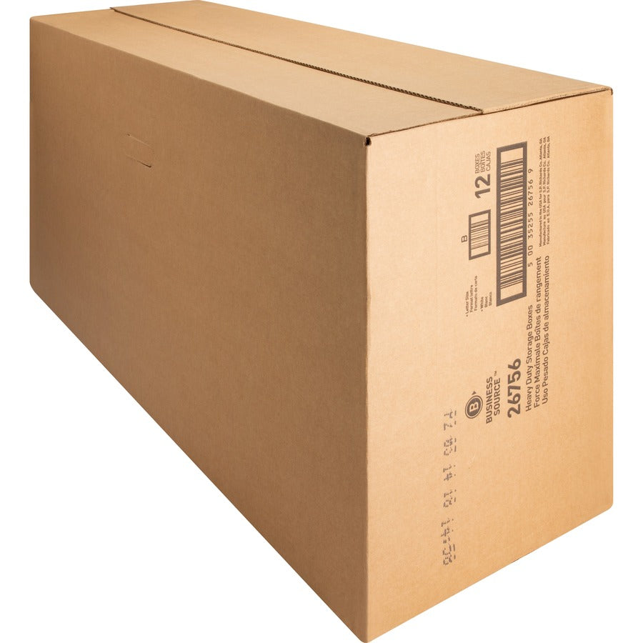 Business Source Heavy Duty Letter Size Storage Box - External Dimensions: 12" Width x 24" Depth x 10"Height - Media Size Supported: Letter - String/Button Tie Closure - Medium Duty - Stackable - White - For File - Recycled - 12 / Carton
