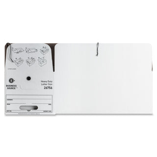 Business Source Heavy Duty Letter Size Storage Box - External Dimensions: 12" Width x 24" Depth x 10"Height - Media Size Supported: Letter - String/Button Tie Closure - Medium Duty - Stackable - White - For File - Recycled - 12 / Carton - 