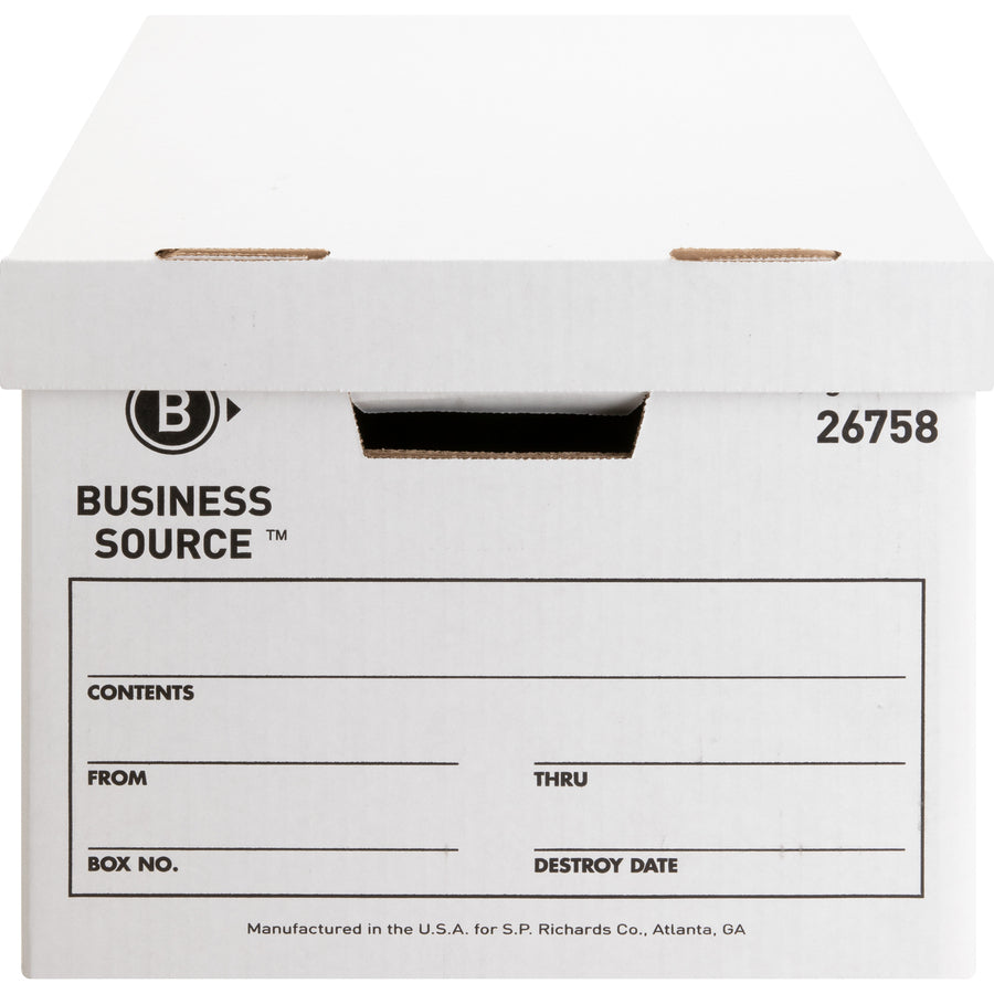 Business Source Lift-off Lid Heavy-Duty Storage Box - External Dimensions: 12" Width x 15" Depth x 10"Height - Media Size Supported: Legal, Letter - Lift-off Closure - Heavy Duty - Stackable - Cardboard - White - For File - Recycled - 12 / Carton - 