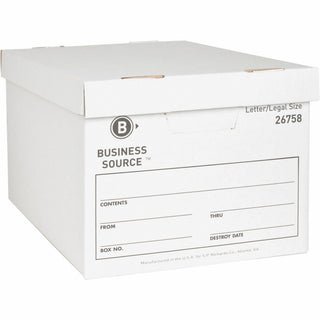 Business Source Lift-off Lid Heavy-Duty Storage Box - External Dimensions: 12" Width x 15" Depth x 10"Height - Media Size Supported: Legal, Letter - Lift-off Closure - Heavy Duty - Stackable - Cardboard - White - For File - Recycled - 12 / Carton - 