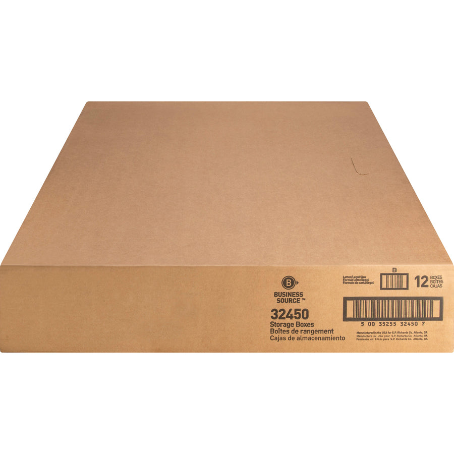 Business Source Quick Setup Medium-Duty Storage Box - External Dimensions: 12" Width x 15" Depth x 10"Height - Media Size Supported: Legal, Letter - Lift-off Closure - Medium Duty - Stackable - White - For File - Recycled - 12 / Carton - 