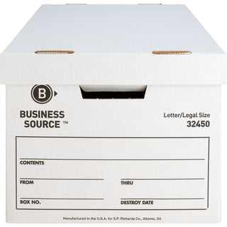 Business Source Quick Setup Medium-Duty Storage Box - External Dimensions: 12" Width x 15" Depth x 10"Height - Media Size Supported: Legal, Letter - Lift-off Closure - Medium Duty - Stackable - White - For File - Recycled - 12 / Carton - 
