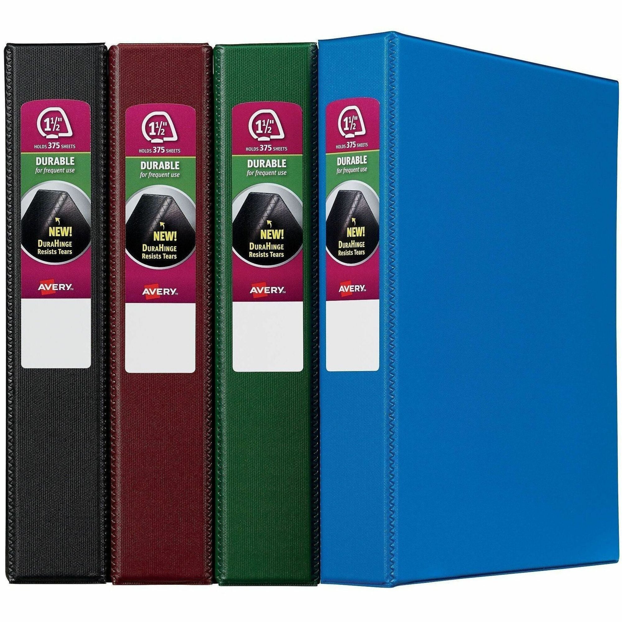 Avery Durable Binder - Letter - 8.5" x 11" - 375 Sheet - 1.5" Capacity - 12 / Carton - Blue, Black, Green, Burgundy