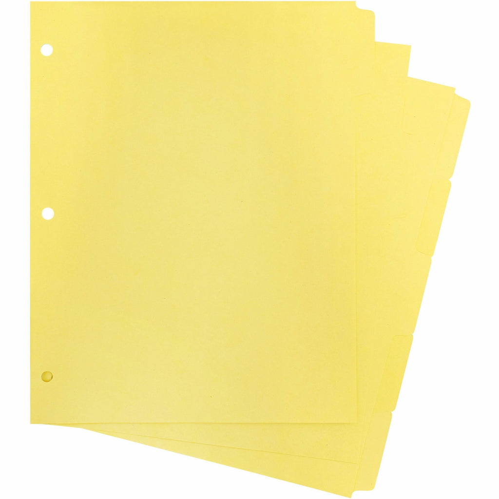 Business Source Mylar-reinforced Plain Tab Indexes - 5 Write-on Tab(s) - 8.5" Divider Width x 11" Divider Length - Letter - 3 Hole Punched - Canary Tab(s) - Hole-punched, Mylar Reinforcement, Mylar Reinforced Edge - 36 / Box