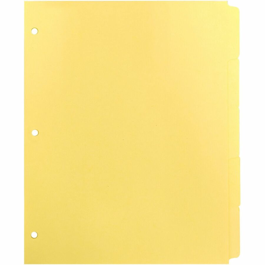 Business Source Mylar-reinforced Plain Tab Indexes - 5 Write-on Tab(s) - 8.5" Divider Width x 11" Divider Length - Letter - 3 Hole Punched - Canary Tab(s) - Hole-punched, Mylar Reinforcement, Mylar Reinforced Edge - 36 / Box