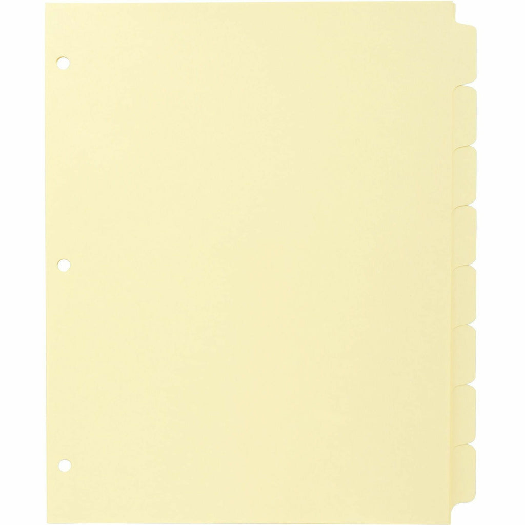 Business Source Mylar-reinforced Plain Tab Indexes - 8 Write-on Tab(s) - 8.5" Divider Width x 11" Divider Length - Letter - 3 Hole Punched - Canary Tab(s) - Hole-punched, Mylar Reinforced Edge - 24 / Box - 