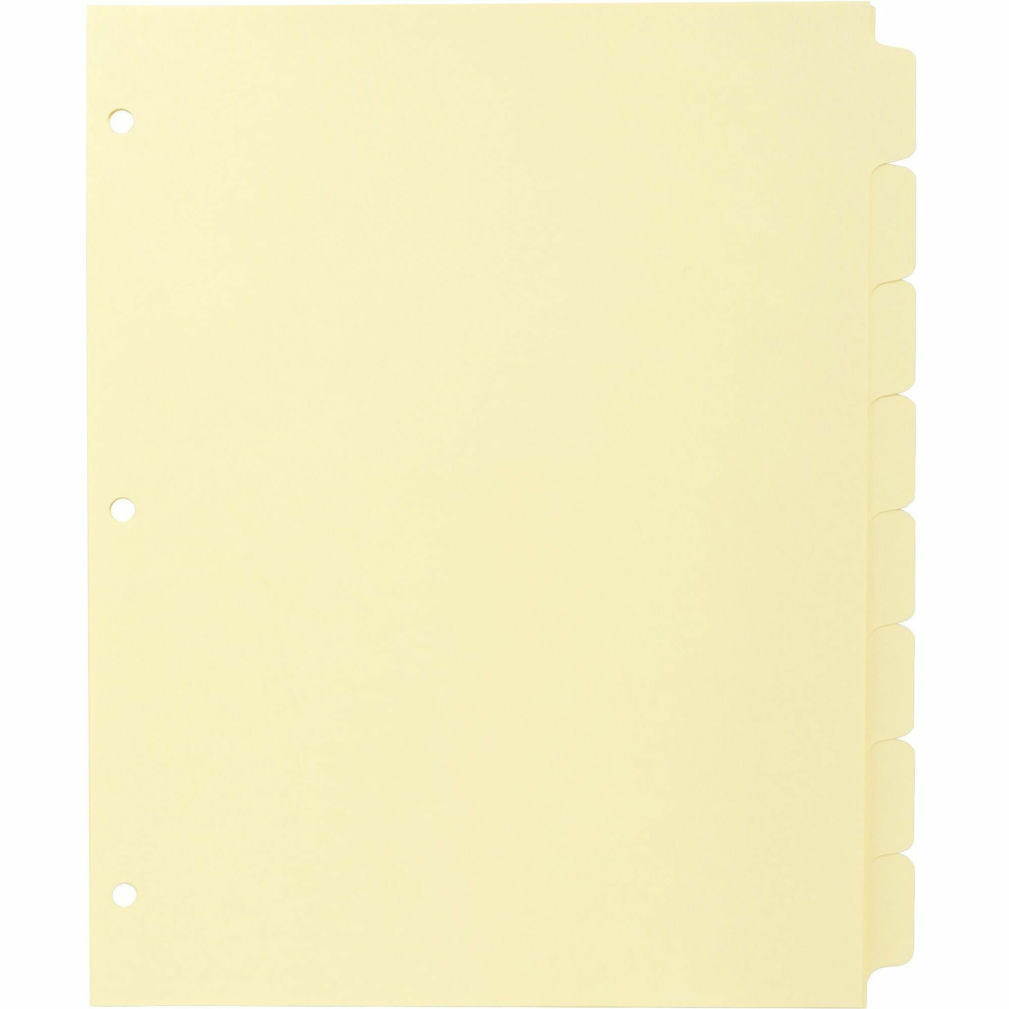 Business Source Mylar-reinforced Plain Tab Indexes - 8 Write-on Tab(s) - 8.5" Divider Width x 11" Divider Length - Letter - 3 Hole Punched - Canary Tab(s) - Hole-punched, Mylar Reinforced Edge - 24 / Box - 