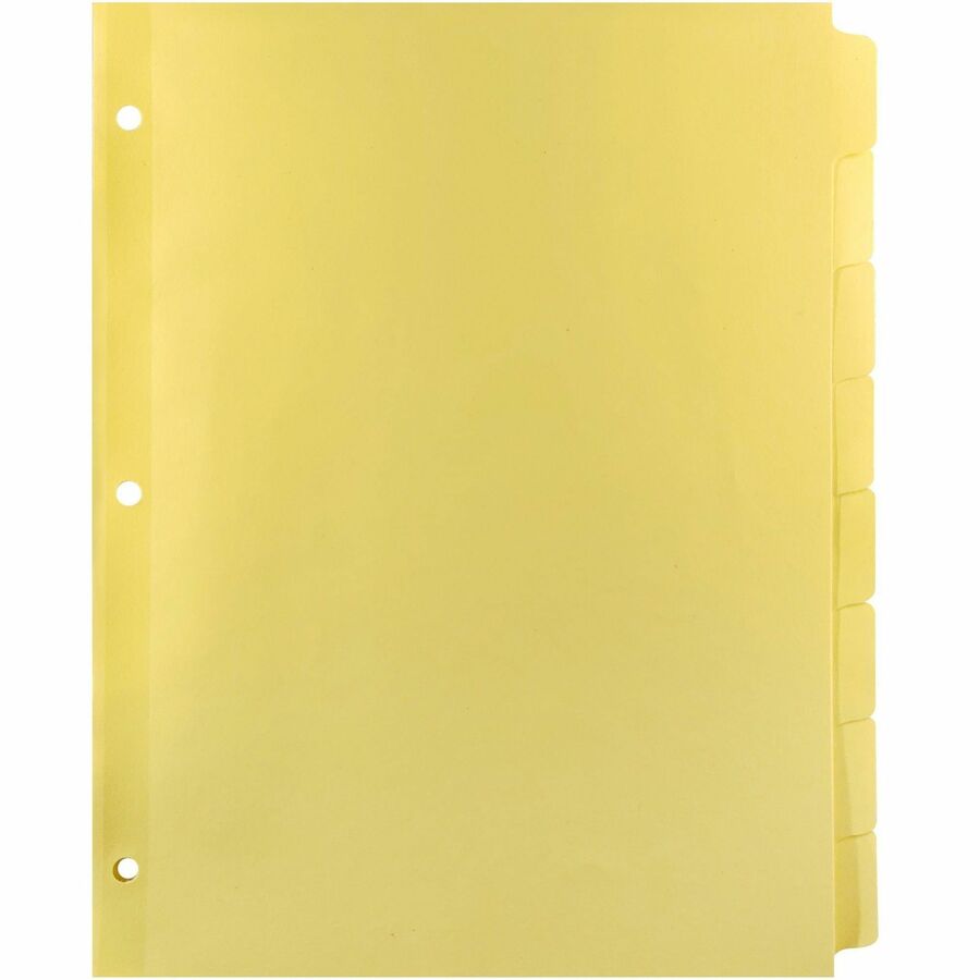 Business Source Mylar-reinforced Plain Tab Indexes - 8 Write-on Tab(s) - 8.5" Divider Width x 11" Divider Length - Letter - 3 Hole Punched - Canary Tab(s) - Hole-punched, Mylar Reinforced Edge - 24 / Box