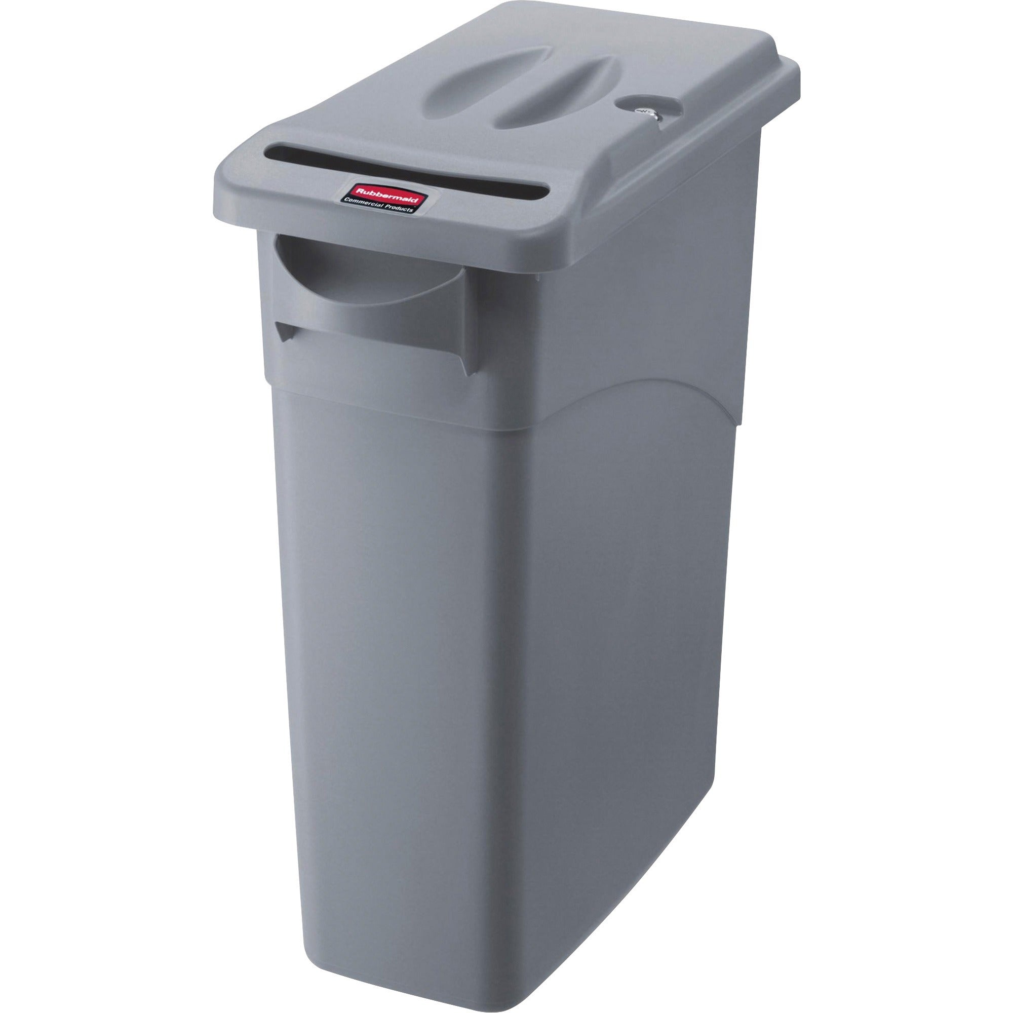 Rubbermaid Commercial Slim Jim Confidential Document Container w/Lid - External Dimensions: 11" Width x 22" Depth x 25" Height - 16 gal - Lid Lock Closure - Gray - For Document - 1 Each - 