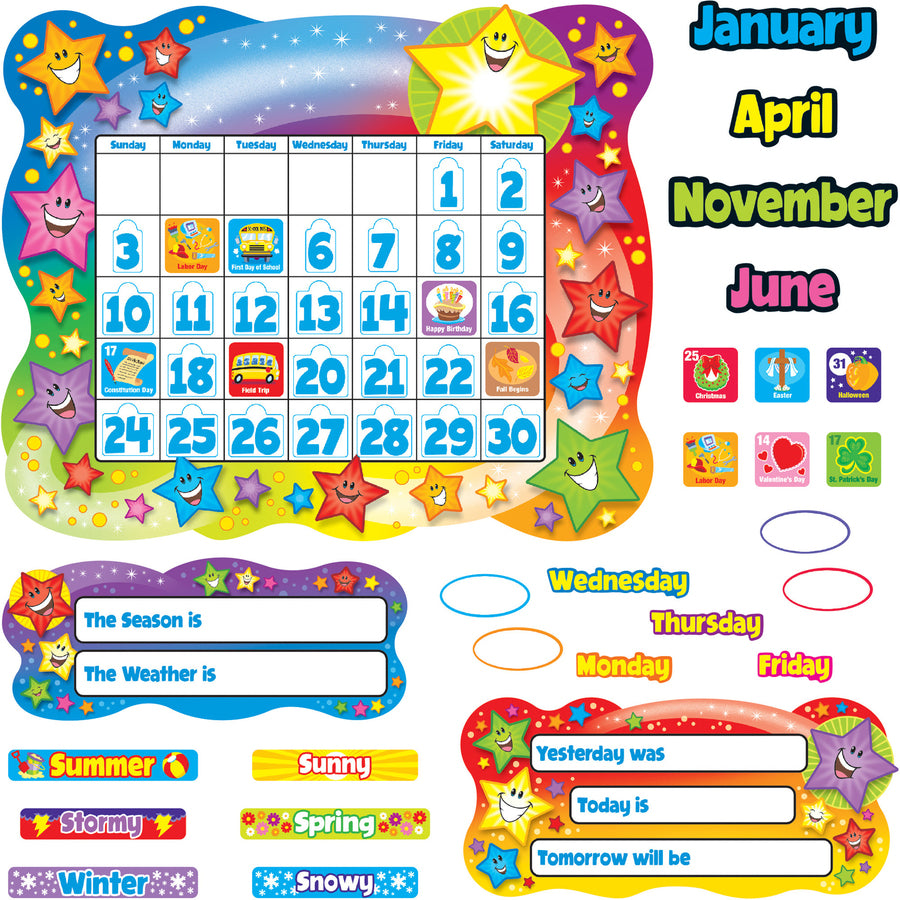 Trend Star Calendar Bulletin Board Set - Durable - 26" Height x 31.50" Width - Assorted - 1 / Set - 