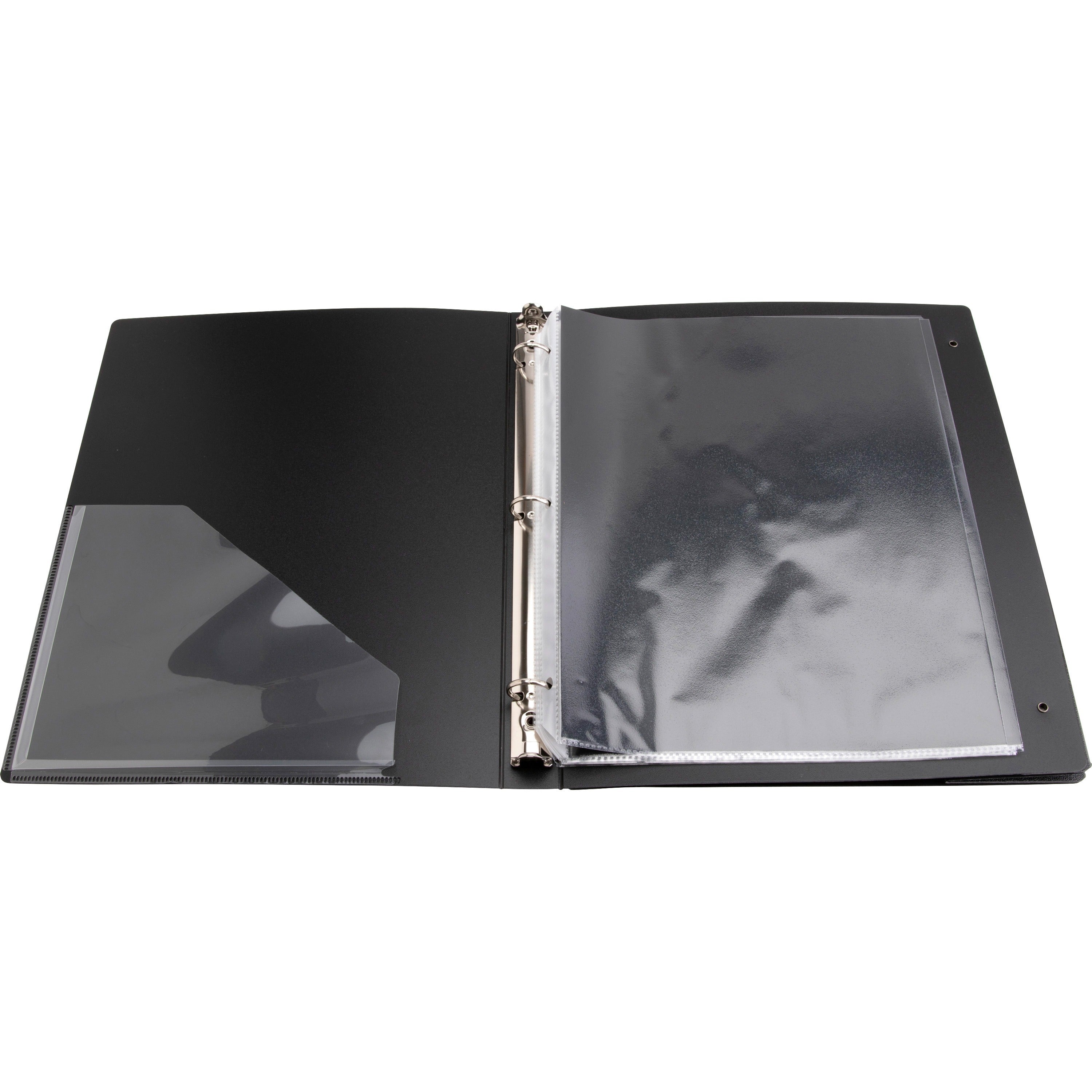 Business Source Presentation Binder - 1" Binder Capacity - Letter - 8 1/2" x 11" Sheet Size - Ring Fastener(s) - Internal Pocket(s) - Black - Recycled - Business Card Holder, Label Holder - 1 Each - 