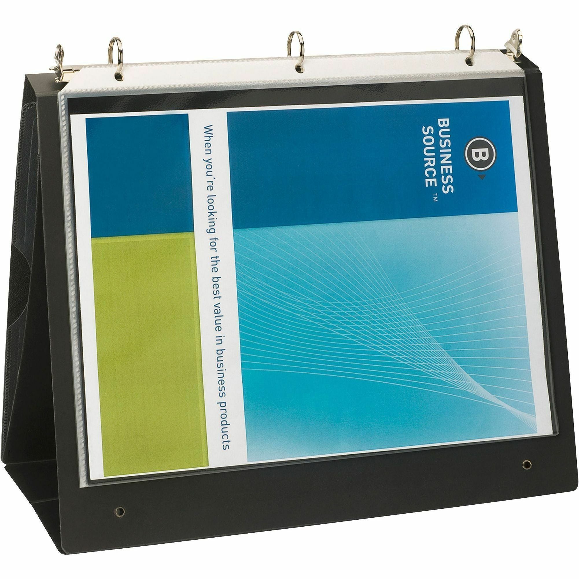 Business Source Presentation Binder - 1" Binder Capacity - Letter - 8 1/2" x 11" Sheet Size - Ring Fastener(s) - Internal Pocket(s) - Black - Recycled - Business Card Holder, Label Holder - 1 Each - 