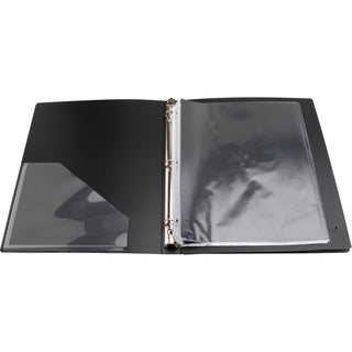 Business Source Presentation Binder - 1" Binder Capacity - Letter - 8 1/2" x 11" Sheet Size - Ring Fastener(s) - Internal Pocket(s) - Black - Recycled - Business Card Holder, Label Holder - 1 Each