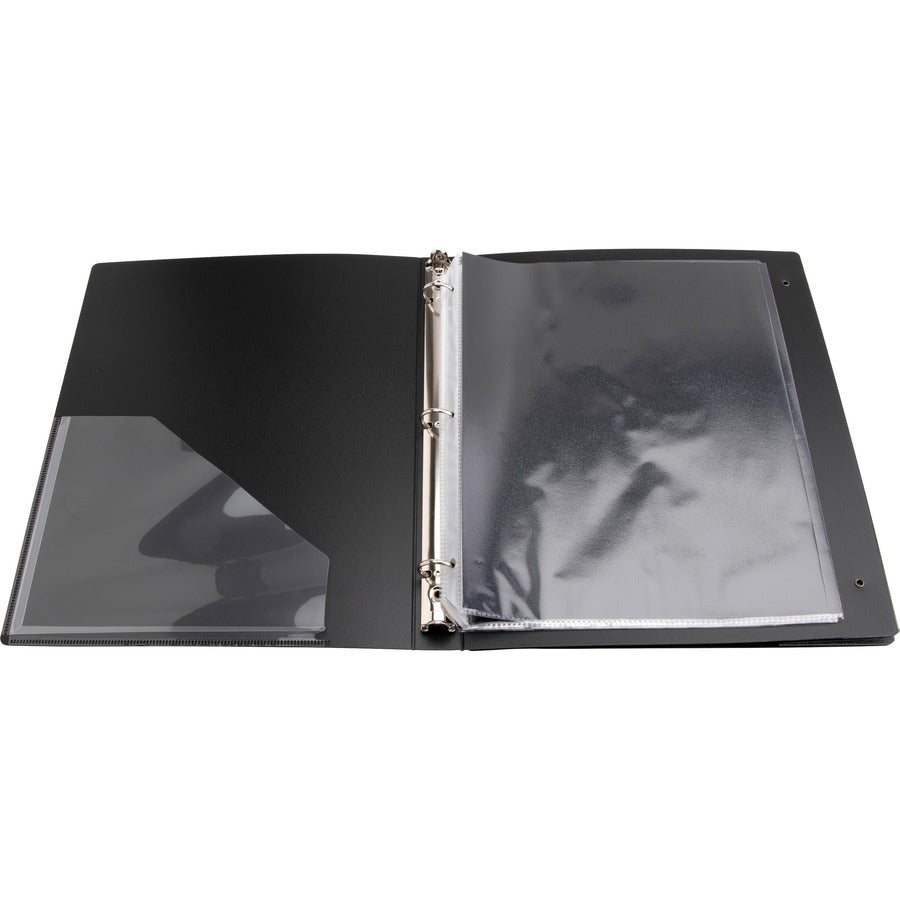 Business Source Presentation Binder - 1" Binder Capacity - Letter - 8 1/2" x 11" Sheet Size - Ring Fastener(s) - Internal Pocket(s) - Black - Recycled - Business Card Holder, Label Holder - 1 Each