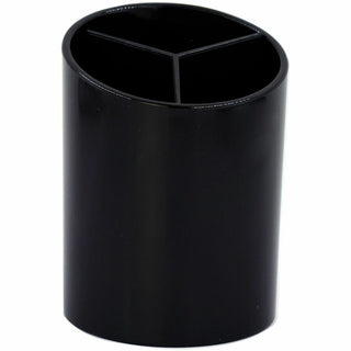 Business Source Large 3-Compartment Plastic Pencil Cup - 3" x 3" x 4.1" x - Plastic - 1 Each - Black