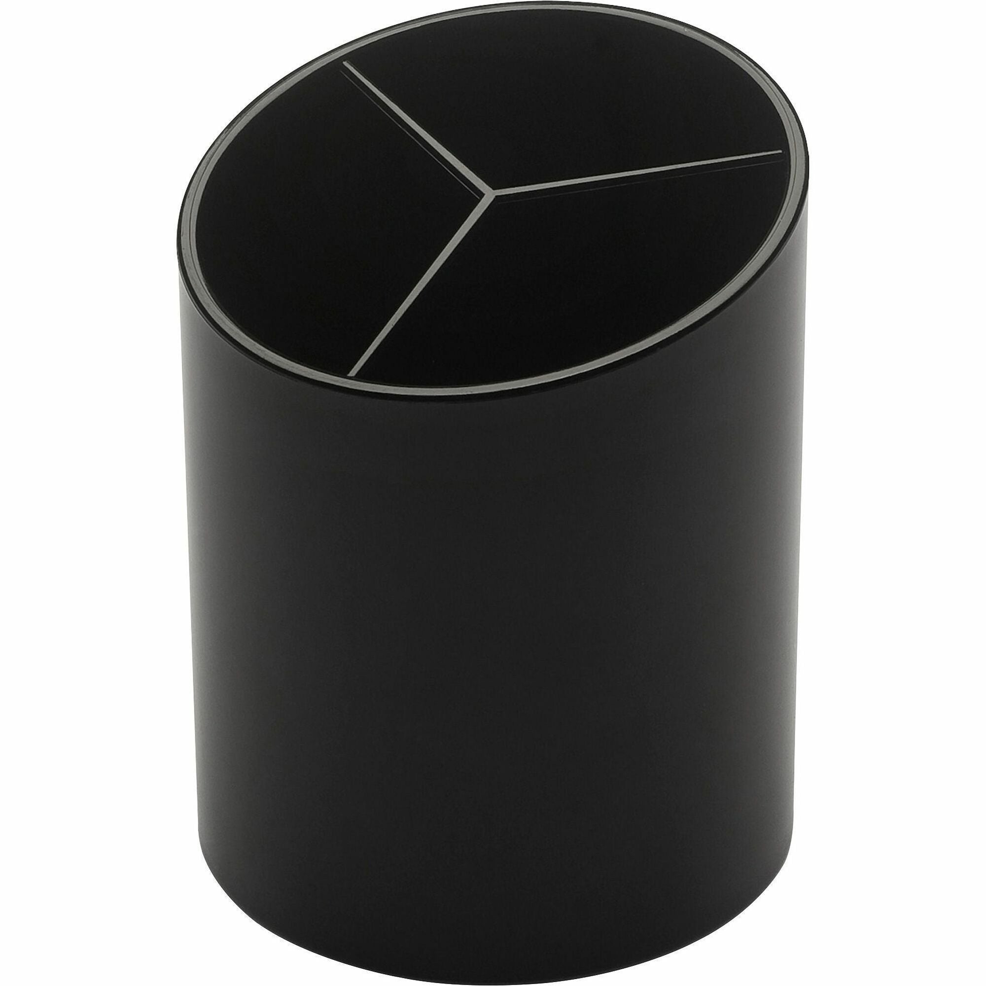 Business Source Large 3-Compartment Plastic Pencil Cup - 3" x 3" x 4.1" x - Plastic - 1 Each - Black - 