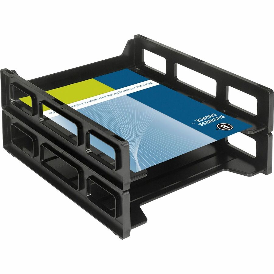 Business Source Front-Load Stackable Letter Tray - Desktop - Stackable - 25% Recycled - Black - Plastic - 1 Each - 