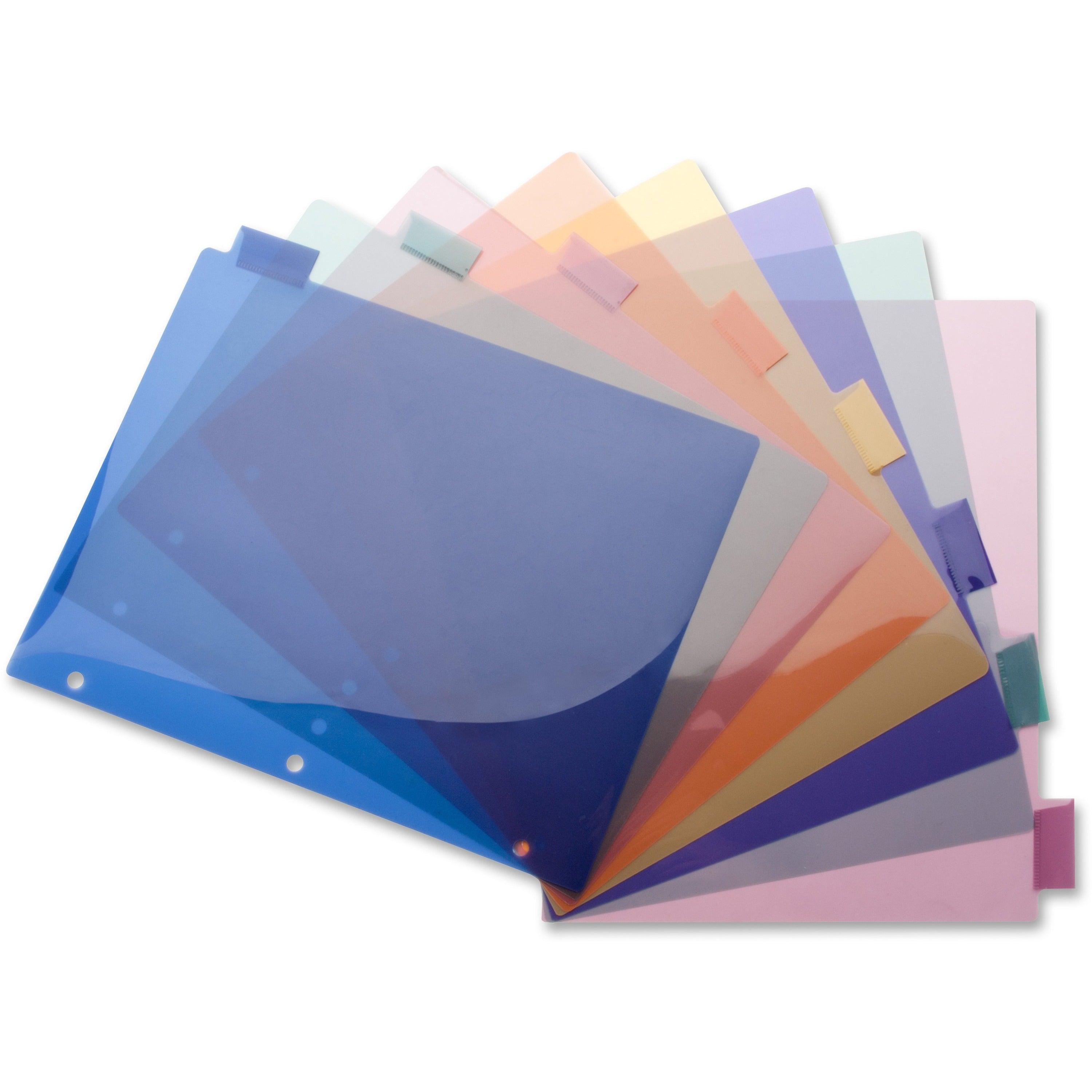 Business Source 3-Hole Poly Insert Index Dividers - 8 Print-on Tab(s) - 8.5" Divider Width x 11" Divider Length - Letter - Plastic Divider - Multicolor Tab(s) - Insertable - 8 / Set - 