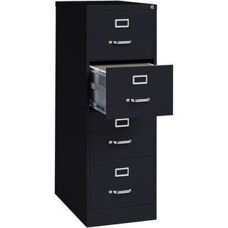 Lorell Fortress Series 26-1/2" Commercial-Grade Vertical File Cabinet - 18" x 26.5" x 52" - 4 x Drawer(s) for File - Legal - Vertical - Lockable, Ball-bearing Suspension, Heavy Duty - Black - Steel - Recycled