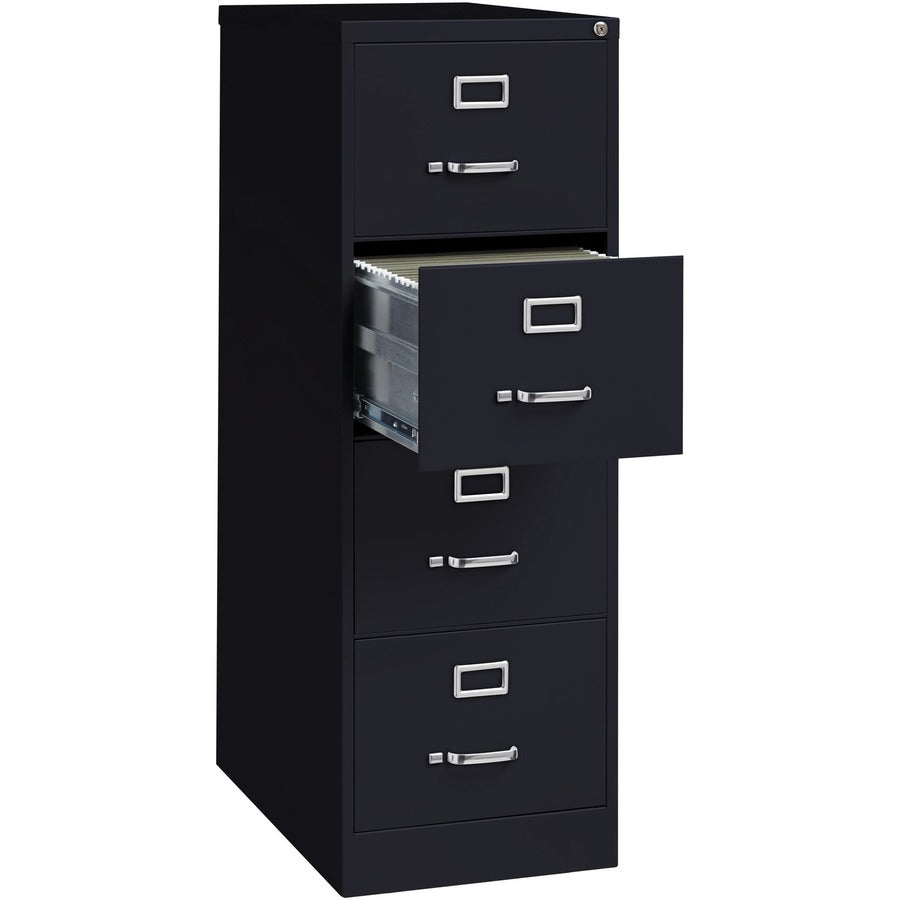 Lorell Fortress Series 26-1/2" Commercial-Grade Vertical File Cabinet - 18" x 26.5" x 52" - 4 x Drawer(s) for File - Legal - Vertical - Lockable, Ball-bearing Suspension, Heavy Duty - Black - Steel - Recycled