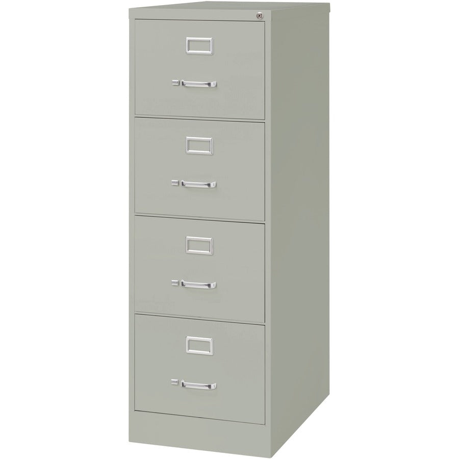 Lorell Fortress Series 26-1/2" Commercial-Grade Vertical File Cabinet - 18" x 26.5" x 52" - 4 x Drawer(s) for File - Legal - Vertical - Lockable, Ball-bearing Suspension, Heavy Duty - Light Gray - Steel - Recycled