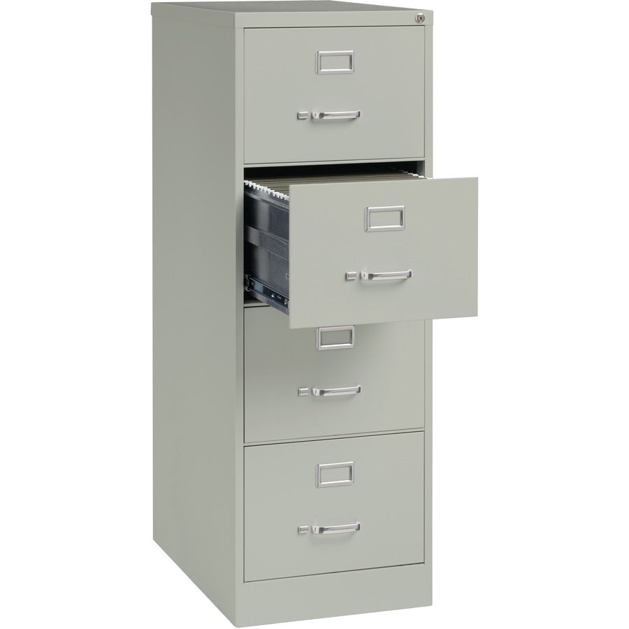 Lorell Fortress Series 26-1/2" Commercial-Grade Vertical File Cabinet - 18" x 26.5" x 52" - 4 x Drawer(s) for File - Legal - Vertical - Lockable, Ball-bearing Suspension, Heavy Duty - Light Gray - Steel - Recycled