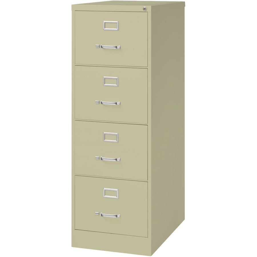 Lorell Fortress Series 26-1/2" Commercial-Grade Vertical File Cabinet - 18" x 26.5" x 52" - 4 x Drawer(s) for File - Legal - Vertical - Lockable, Ball-bearing Suspension, Heavy Duty - Putty - Steel - Recycled