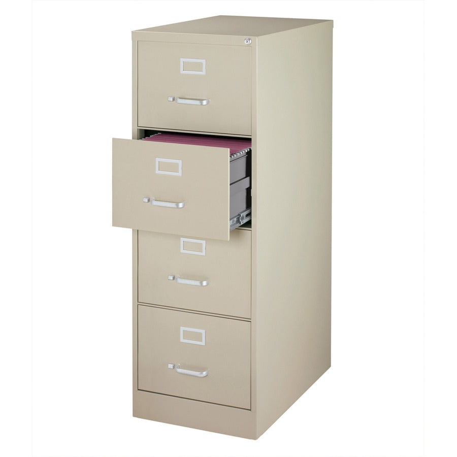 Lorell Fortress Series 26-1/2" Commercial-Grade Vertical File Cabinet - 18" x 26.5" x 52" - 4 x Drawer(s) for File - Legal - Vertical - Lockable, Ball-bearing Suspension, Heavy Duty - Putty - Steel - Recycled - 