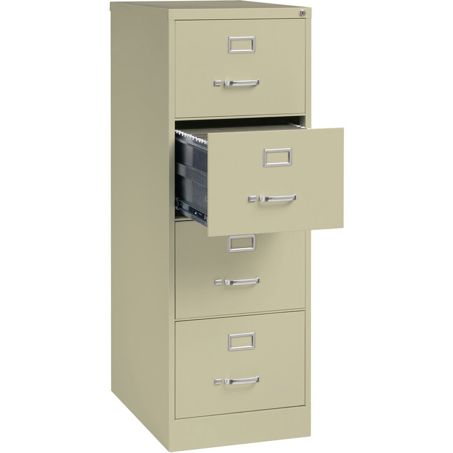 Lorell Fortress Series 26-1/2" Commercial-Grade Vertical File Cabinet - 18" x 26.5" x 52" - 4 x Drawer(s) for File - Legal - Vertical - Lockable, Ball-bearing Suspension, Heavy Duty - Putty - Steel - Recycled