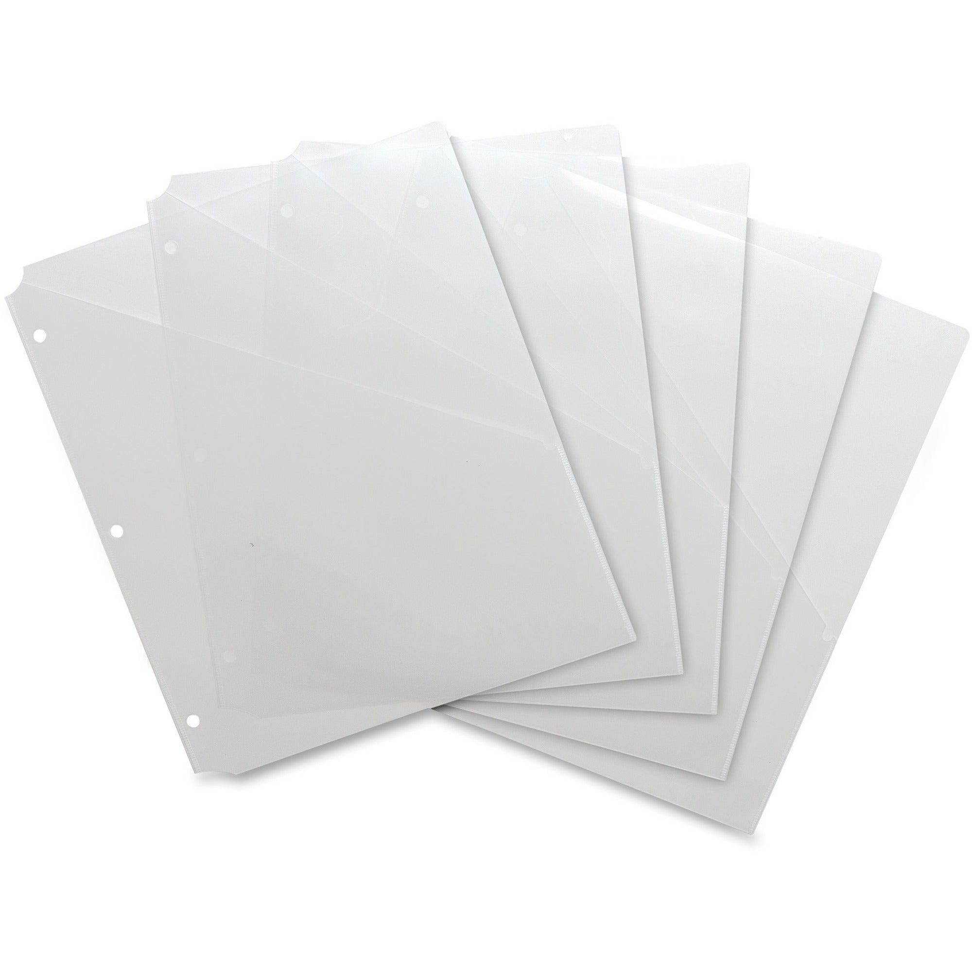 Business Source Poly Binder Pockets - 40 x Sheet Capacity - For Letter 8 1/2" x 11" Sheet - 3 x Holes - Rectangular - Clear - Polypropylene - 5 / Pack - 