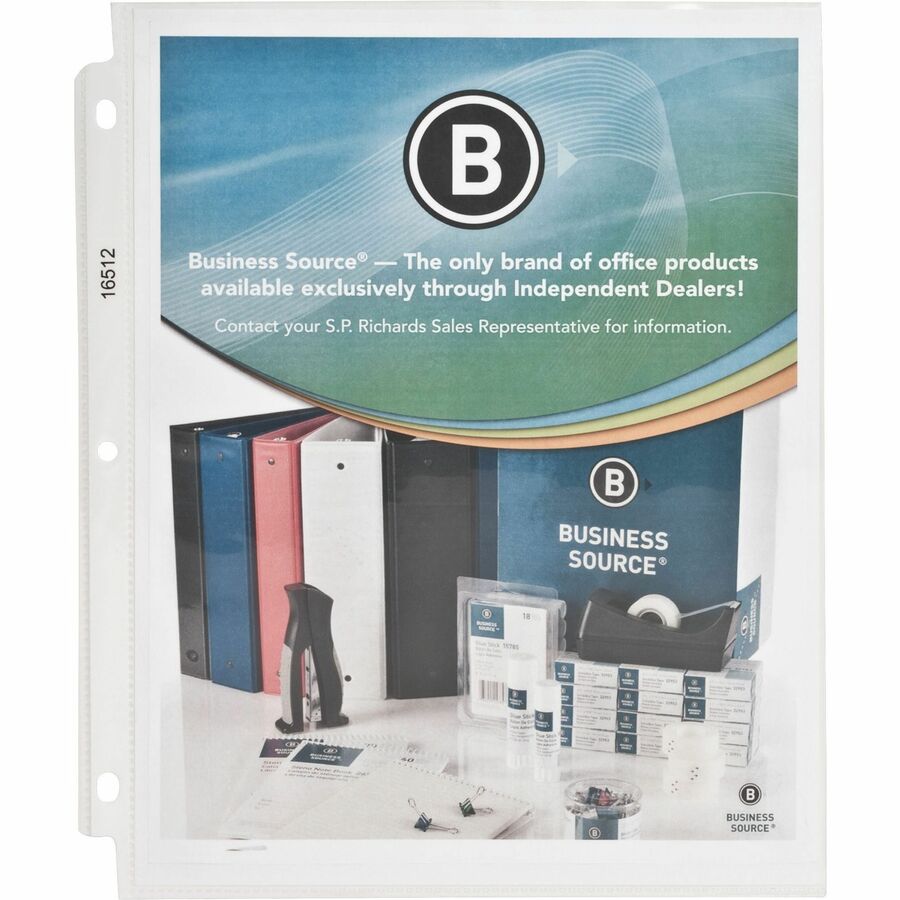 Business Source Sheet Protectors - 3.3 mil Thickness - For Letter 8 1/2" x 11" Sheet - 3 x Holes - Ring Binder - Top Loading - Rectangular - Clear - Polypropylene - 50 / Box
