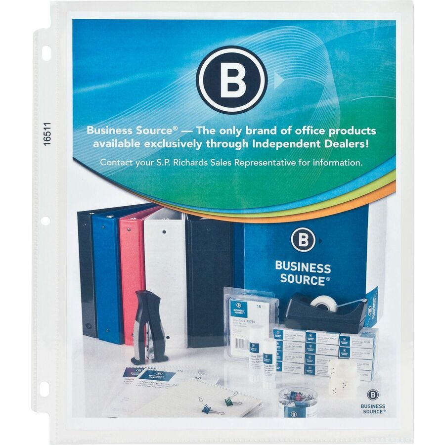 Business Source Sheet Protectors - 5 mil Thickness - For Letter 8 1/2" x 11" Sheet - 3 x Holes - Ring Binder - Top Loading - Rectangular - Clear - Polypropylene - 50 / Box - 