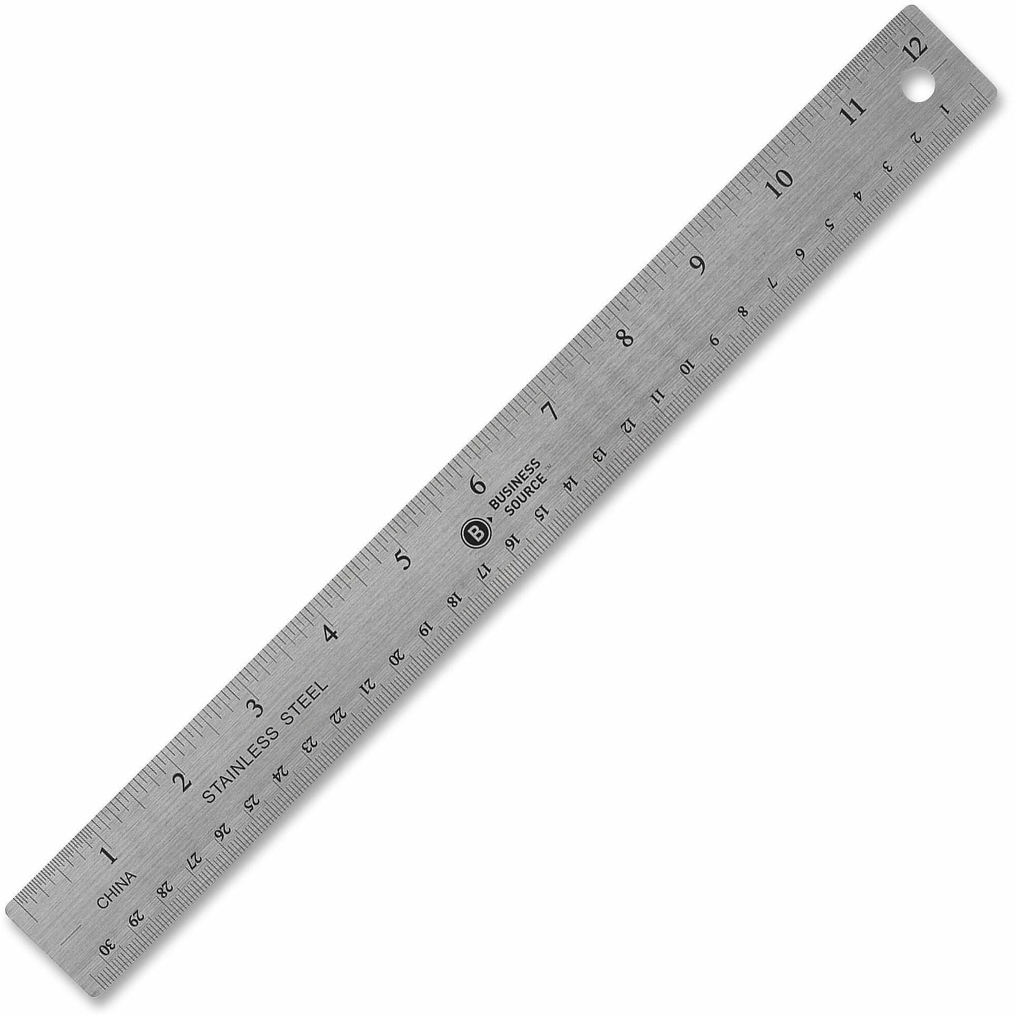 Business Source Nonskid Stainless Steel Ruler - 12" Length - 1/16, 1/32 Graduations - Metric Measuring System - Stainless Steel - 1 Each - Silver