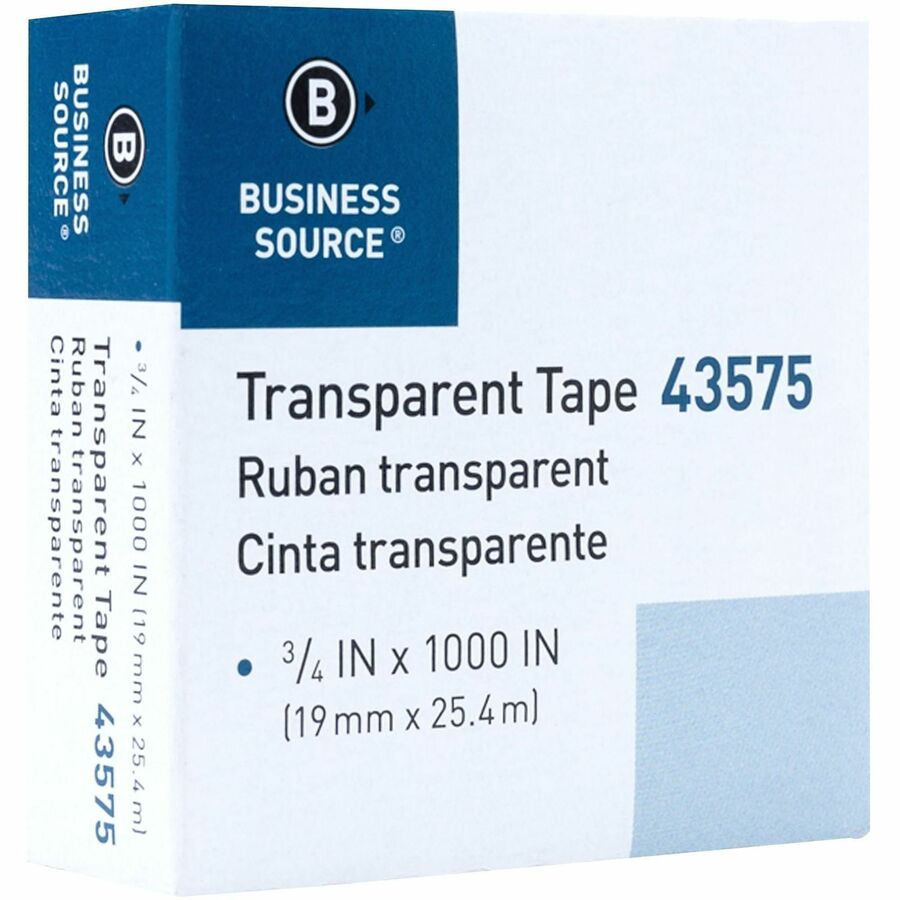 Business Source All-purpose Transparent Glossy Tape - 27.78 yd Length x 0.75" Width - 1" Core - For Sealing, Mending, Protecting - 12 / Pack - Clear