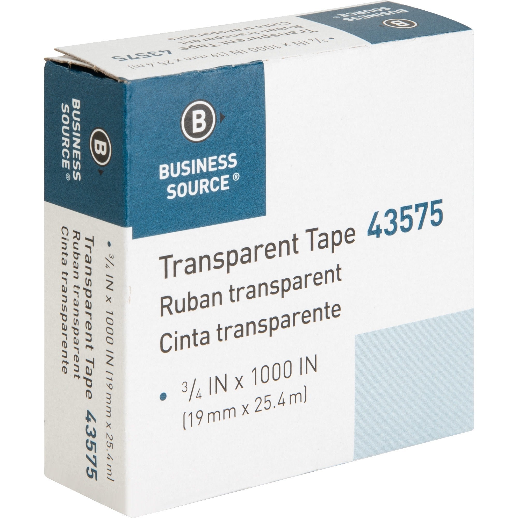 Business Source All-purpose Transparent Glossy Tape - 27.78 yd Length x 0.75" Width - 1" Core - For Sealing, Mending, Protecting - 12 / Pack - Clear - 