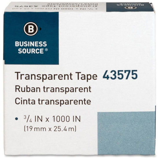 Business Source All-purpose Transparent Glossy Tape - 27.78 yd Length x 0.75" Width - 1" Core - For Sealing, Mending, Protecting - 12 / Pack - Clear - 