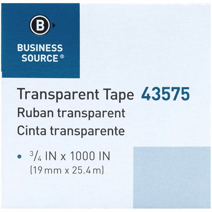 Business Source All-purpose Transparent Glossy Tape - 27.78 yd Length x 0.75" Width - 1" Core - For Sealing, Mending, Protecting - 12 / Pack - Clear
