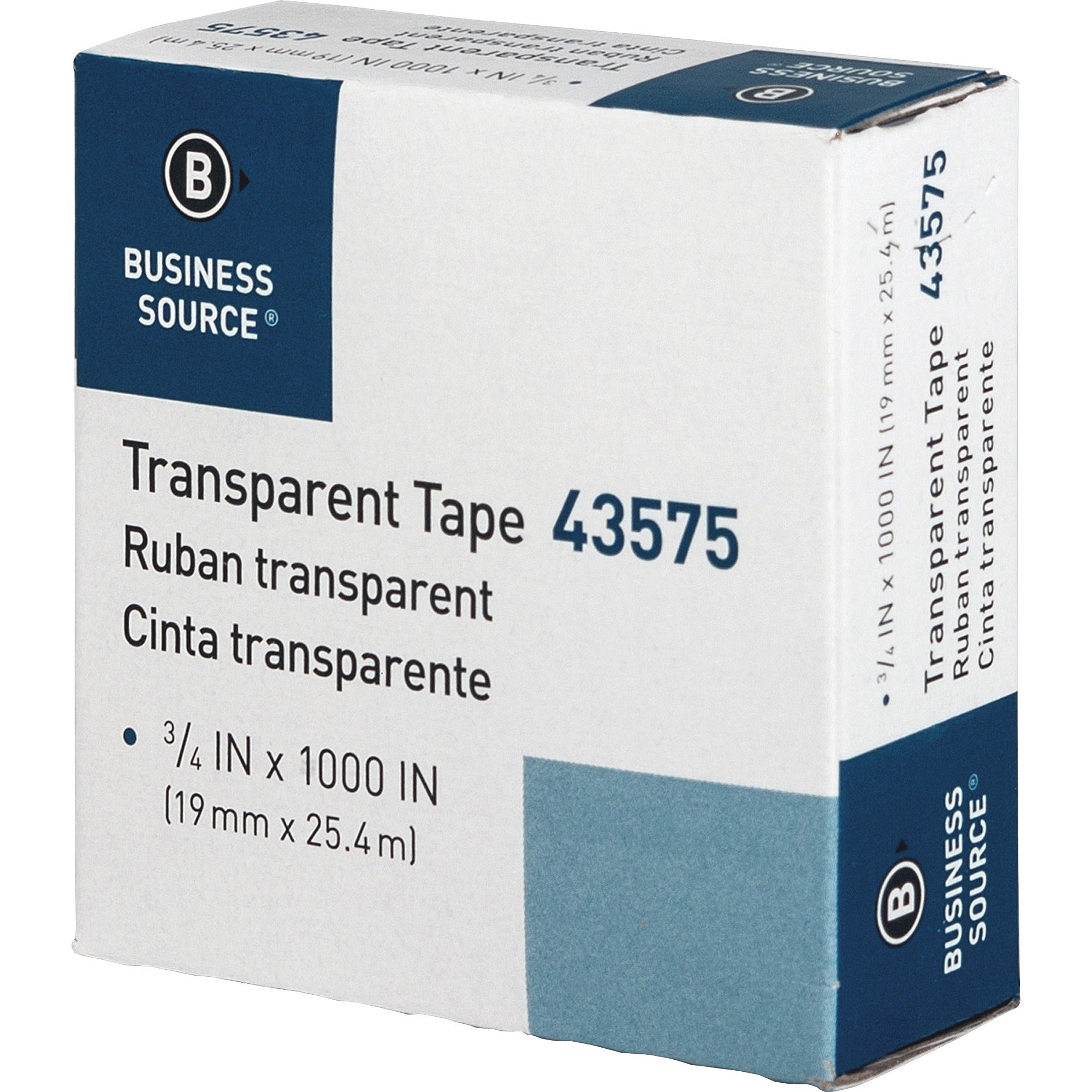 Business Source All-purpose Transparent Glossy Tape - 27.78 yd Length x 0.75" Width - 1" Core - For Sealing, Mending, Protecting - 12 / Pack - Clear - 